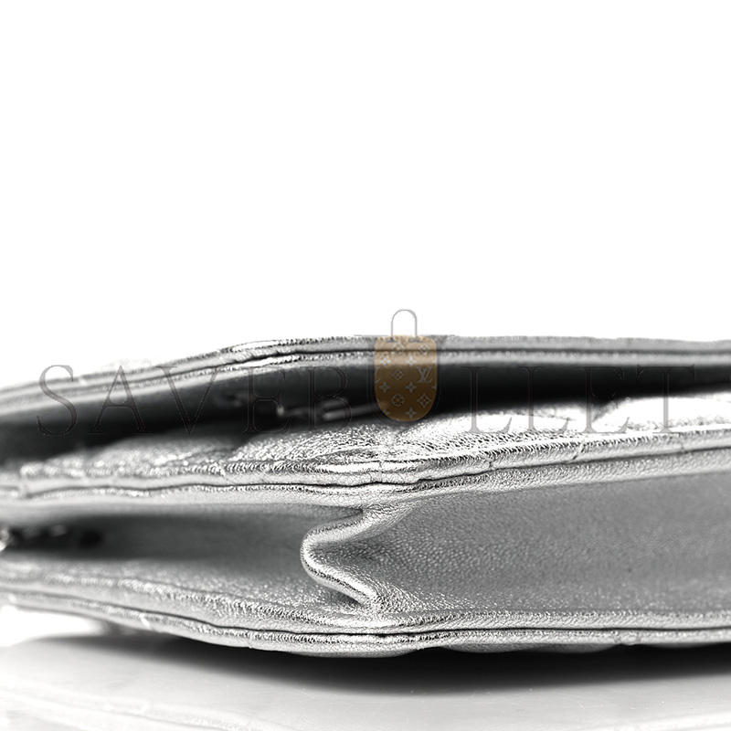 CHANEL METALLIC LAMBSKIN QUILTED WALLET ON CHAIN WOC SILVER AP0250 (19*13*3cm)